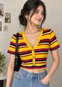 V-Neck Striped Crop Top