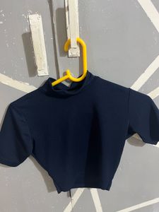 Navy Blue Mock Neck Top