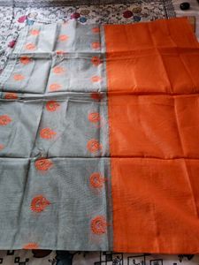 Beautiful Supernet Orange & Grey Saree🧡🩶