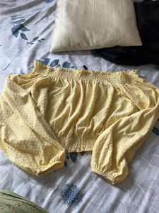 Yellow Off-Shoulder Smocked Crop Top