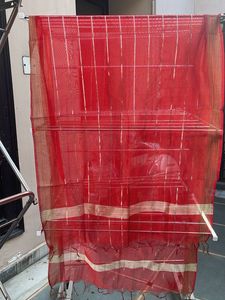 Elegant Red & Gold Striped Dupatta