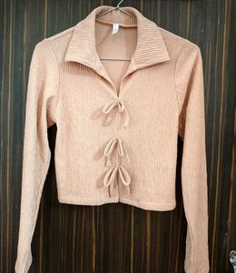 Cute Pink Textured Tie-Front Top
