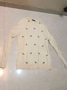 Cream Sweater with Dragonfly Print