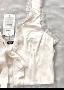 White Lace Trim Tie-Front Cami Top