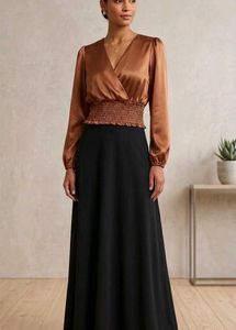 Satin Smocked Waist Wrap Top