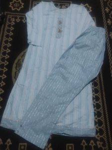 Light Blue Striped Kurta with Pants
