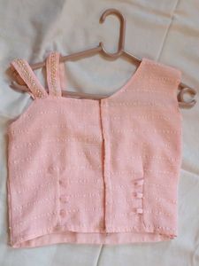Peach Embroidered Ethnic Skirt aari worked