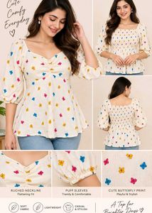 🔥BUY 1, GET 1 FREE🔥Butterfly Print Peplum Top 28