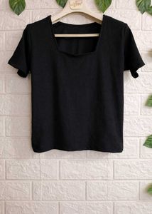 Black Square Neck Ribbed Top