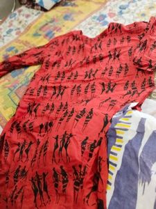 Red with Black Print Kurti