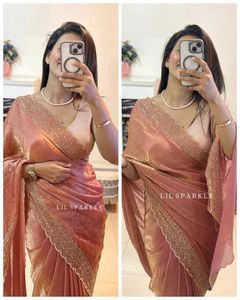 Stunning Rose Gold Embellished Saree