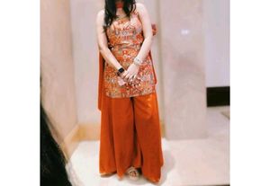 Orange Printed Kurta Set with Palazzo