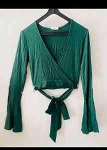 Elegant Emerald Green Wrap Crop Top