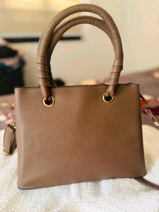 Stylish Taupe Textured Handbag
