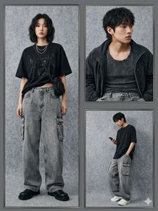 Avandress Korean Baggy Denim Cargo Pants | Acid