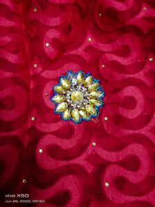 Partywear red cotton brasso saree
