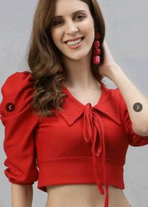 Stylish Red Front Knot Crop Top