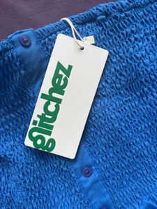 Blue Smocked Button-Front Tube Top