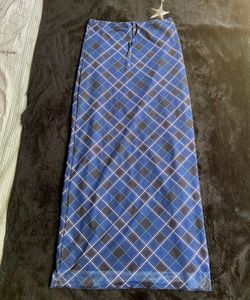 newme Blue Plaid Maxi Skirt
