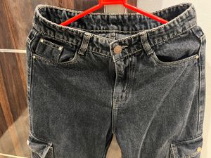 Womens Charcoal Black Cargo Jeans