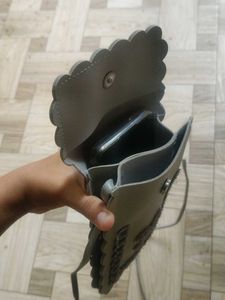 Cute Grey Crossbody Bag with Pom-Pom
