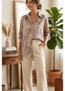 Unique Face Print Button-Up Shirt