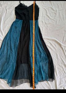 Boho Lace Trim Black &amp; Blue Maxi Dress