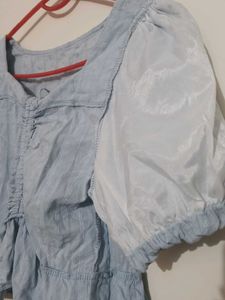 Chic Light Blue Puff Sleeve Top