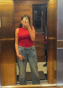 Stylish Red tie Shoulder Ruched Top