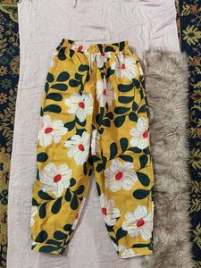 Yellow Floral Print Palazzo Pants