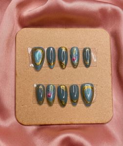 Teal & Gold Press-On Nails