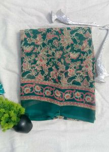 Elegant Red &amp; Green Printed Saree