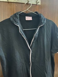 Black Pajama Top with White Piping