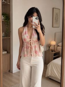 Floral Halter Neck Peplum Top