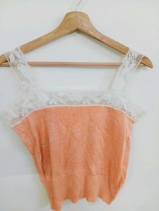 Chic Lace Trim Peach Tank Top