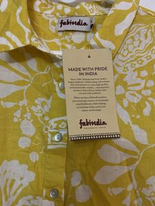 Fabindia Women’s Yellow Floral Cotton Shirt Dress