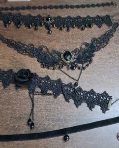 Gothic Black Lace Choker Necklace Set