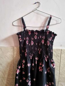 Black Floral Smocked Sundress