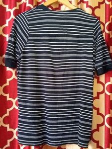 Striped T-Shirt with Tie Neck