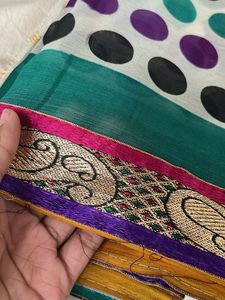 Vibrant Polka Dot Floral Saree