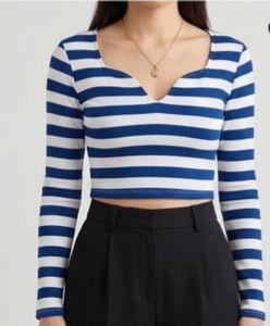 Blue & White Striped Cropped Top