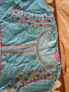 Embroidered Denim Kurta