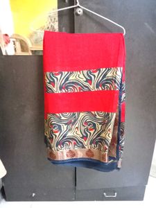 Red Saree with Abstract Print