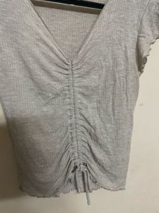 Ruched Drawstring V-Neck Top