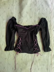 Black Lace-Up Corset Style Top