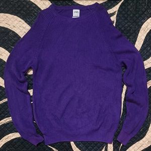 Zara Purple Ribbed Knit Sweater