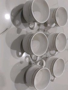 Set of 6 White Tea Cups with Gold Trim
