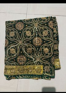 Stunning Emerald Green Embroidered Saree