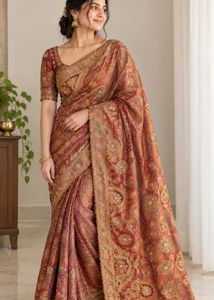 Exquisite Embroidered Silk Saree