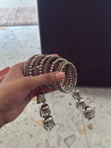 Oxidized Silver Bangles with Tassels